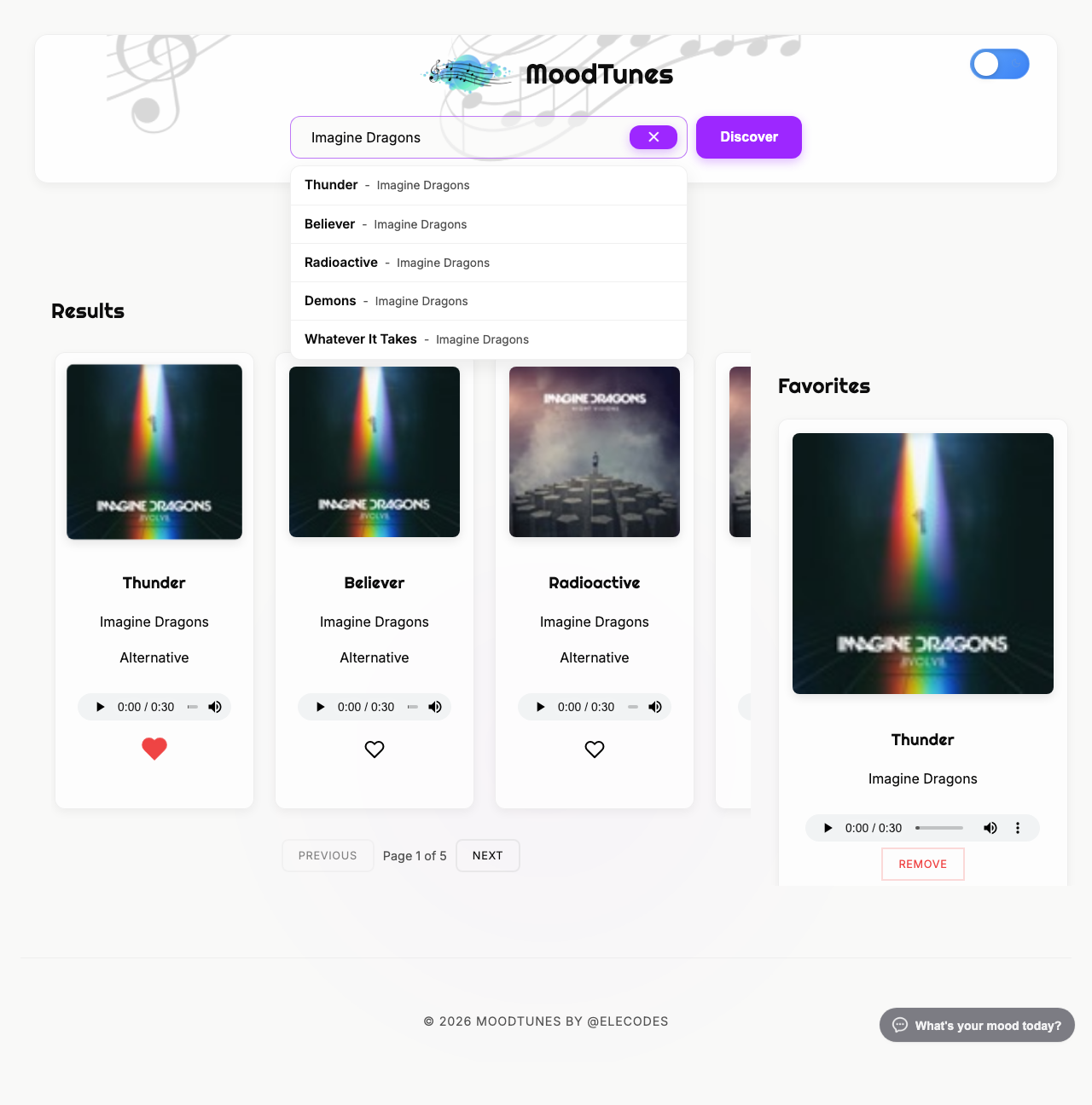 MoodTunes Music Discovery Interface